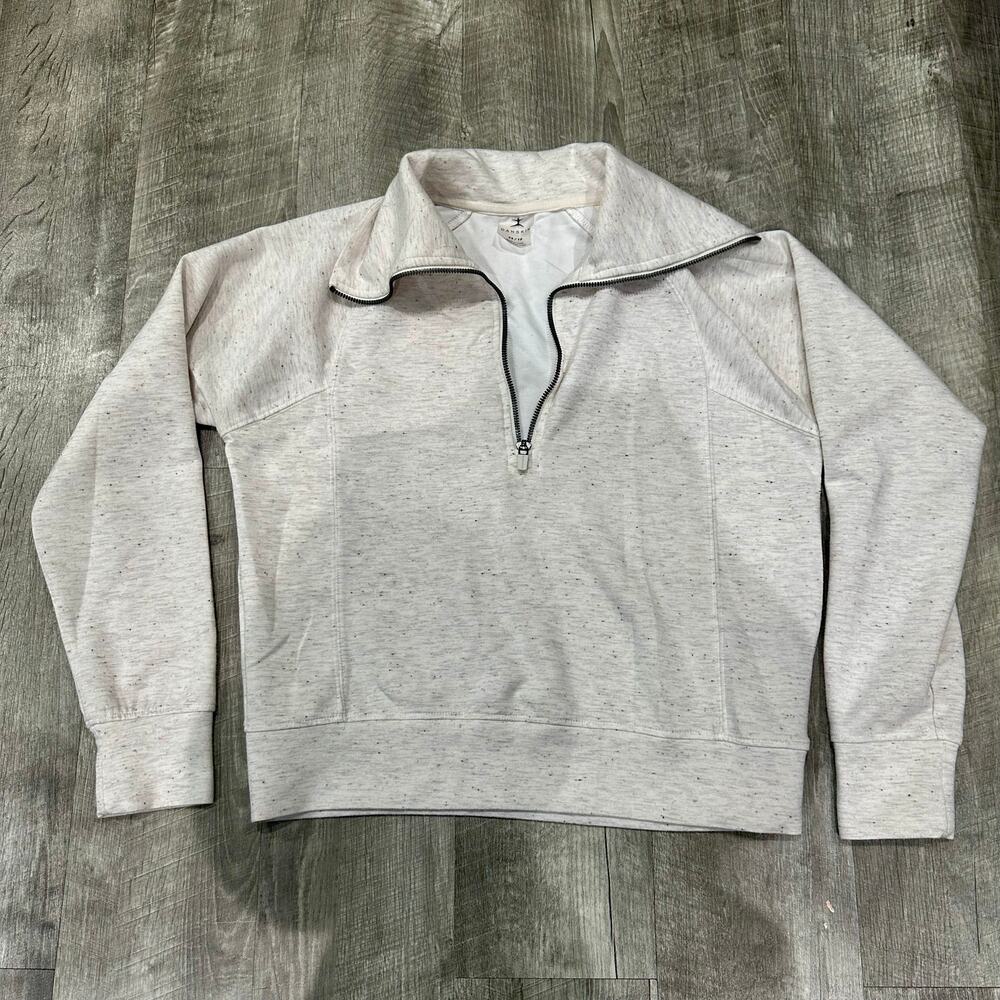 Danskin Quarter Zip Pullover Sweatshirt‎ Oatmeal Speckled XS Athleisure